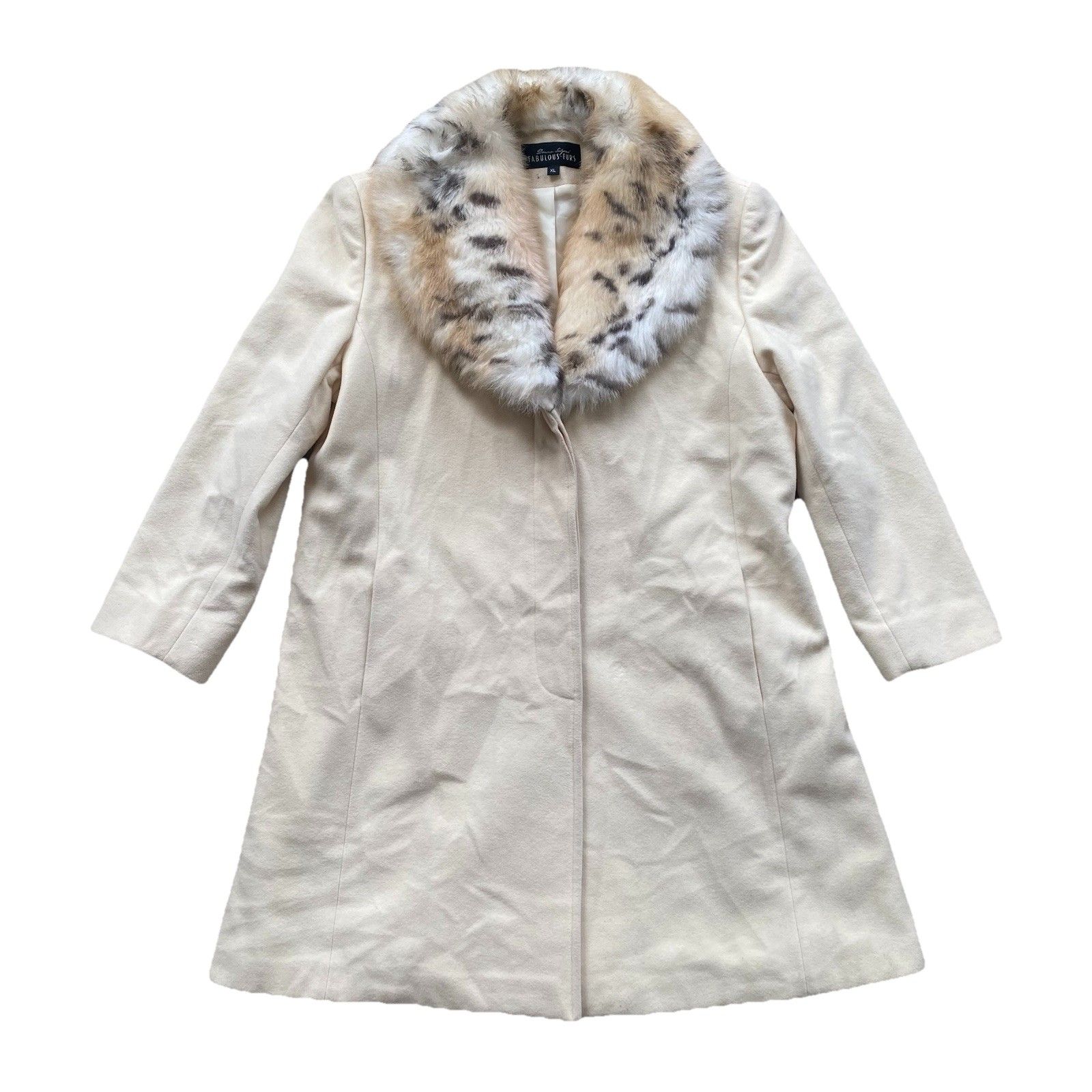 Donna Salyers Fabulous Furs Swing Coat Xl Cream Faux Fur Collar Wool Blend